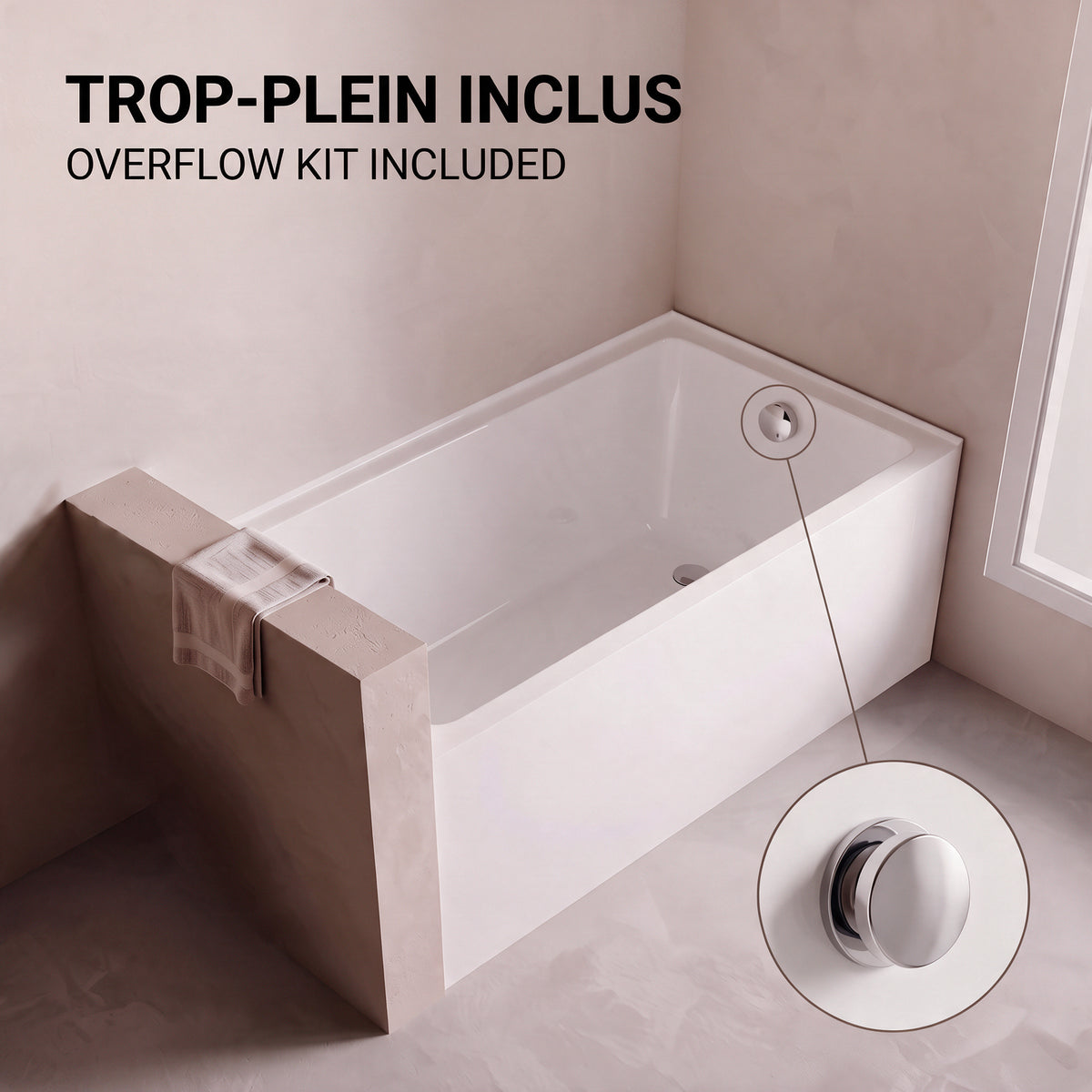 60" x 32" Haven Glossy White Acrylic Alcove Bathtub