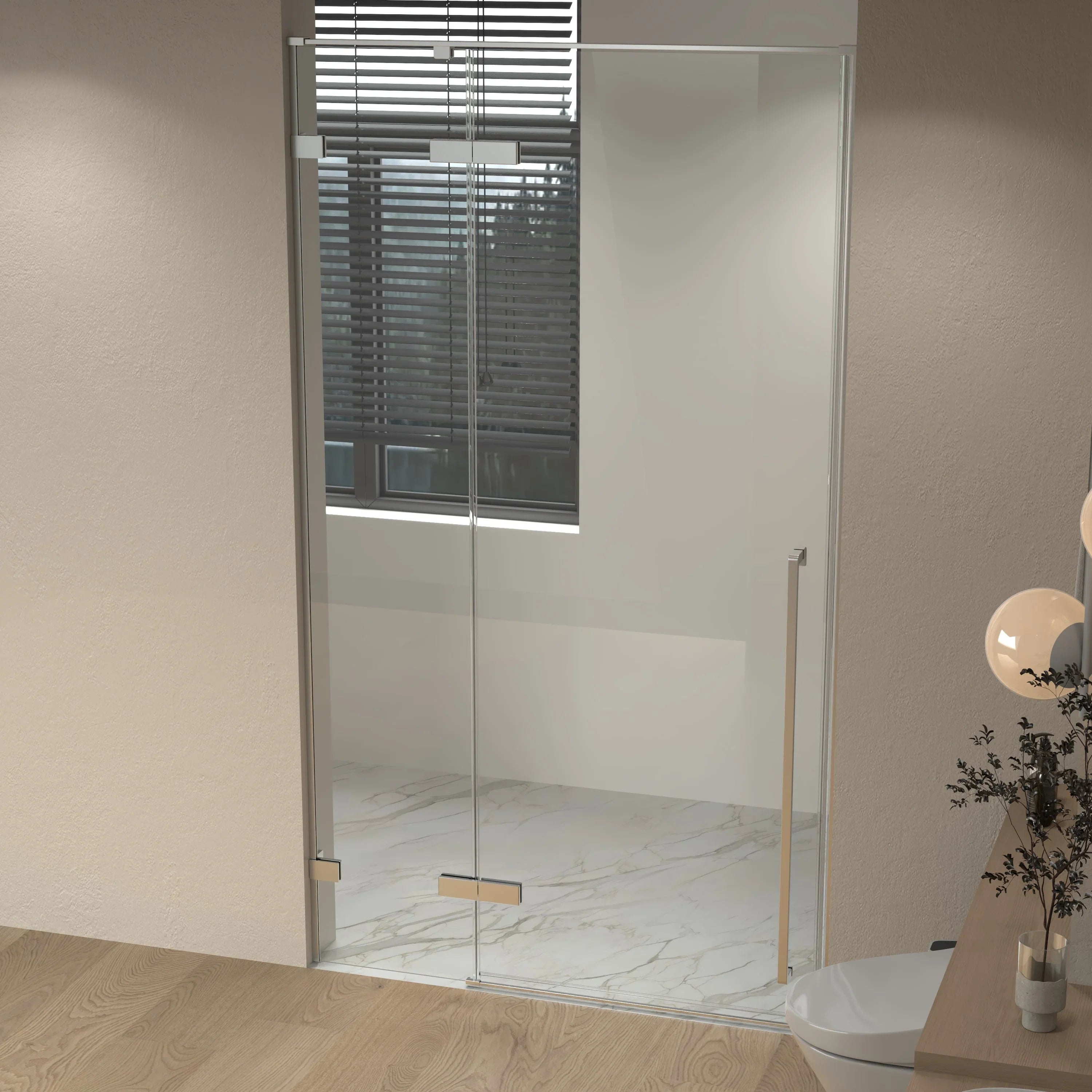 Porte de Douche Pivotante Réversible 60po x 79po en Chrome avec Verre Trempé Clair