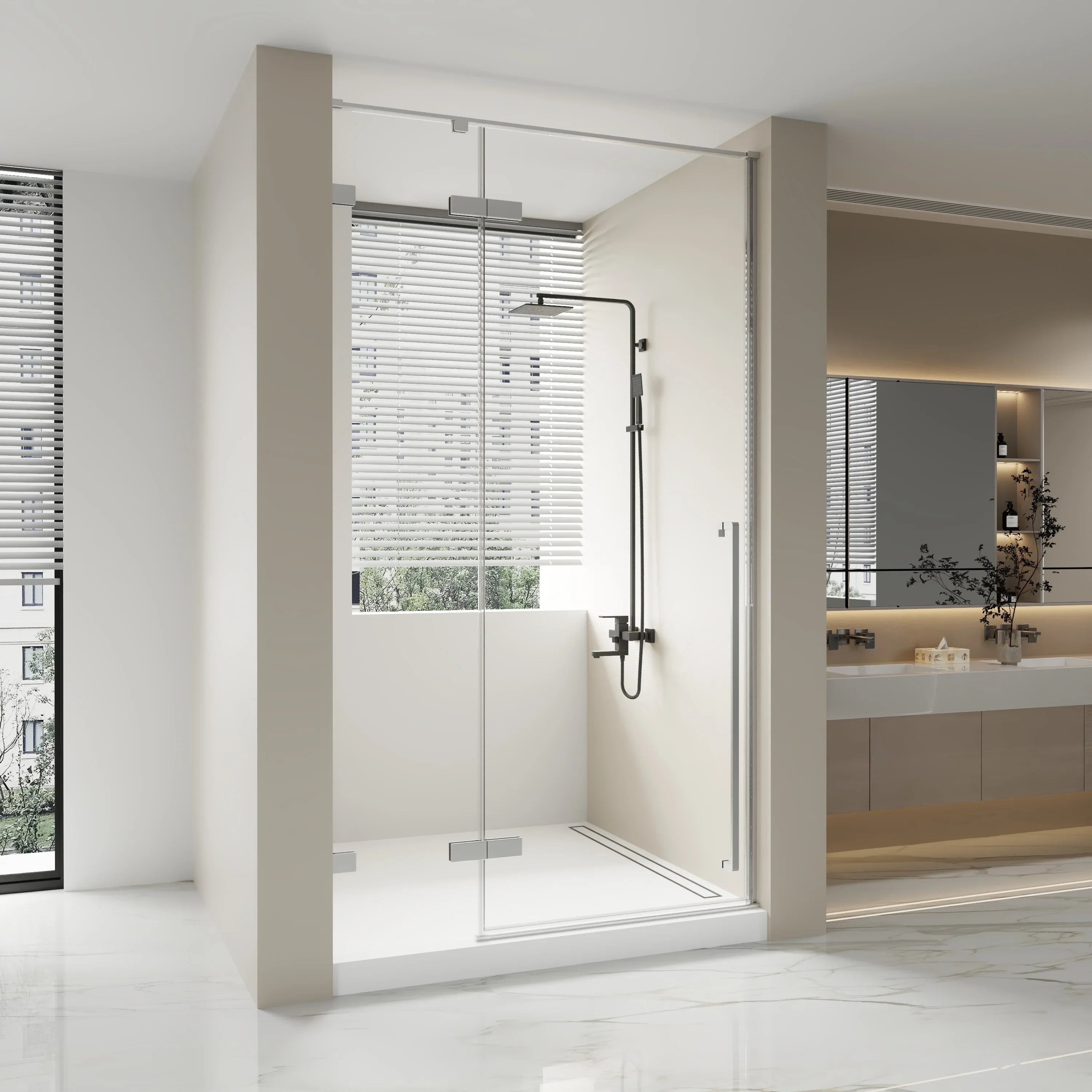 Porte de Douche Pivotante Réversible 60po x 79po en Chrome avec Verre Trempé Clair