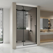 57.6"–58" W (Adjustable Width) x 79" H Frameless Reversible Pivot Shower Door in Matte Black with Black Tinted Glass