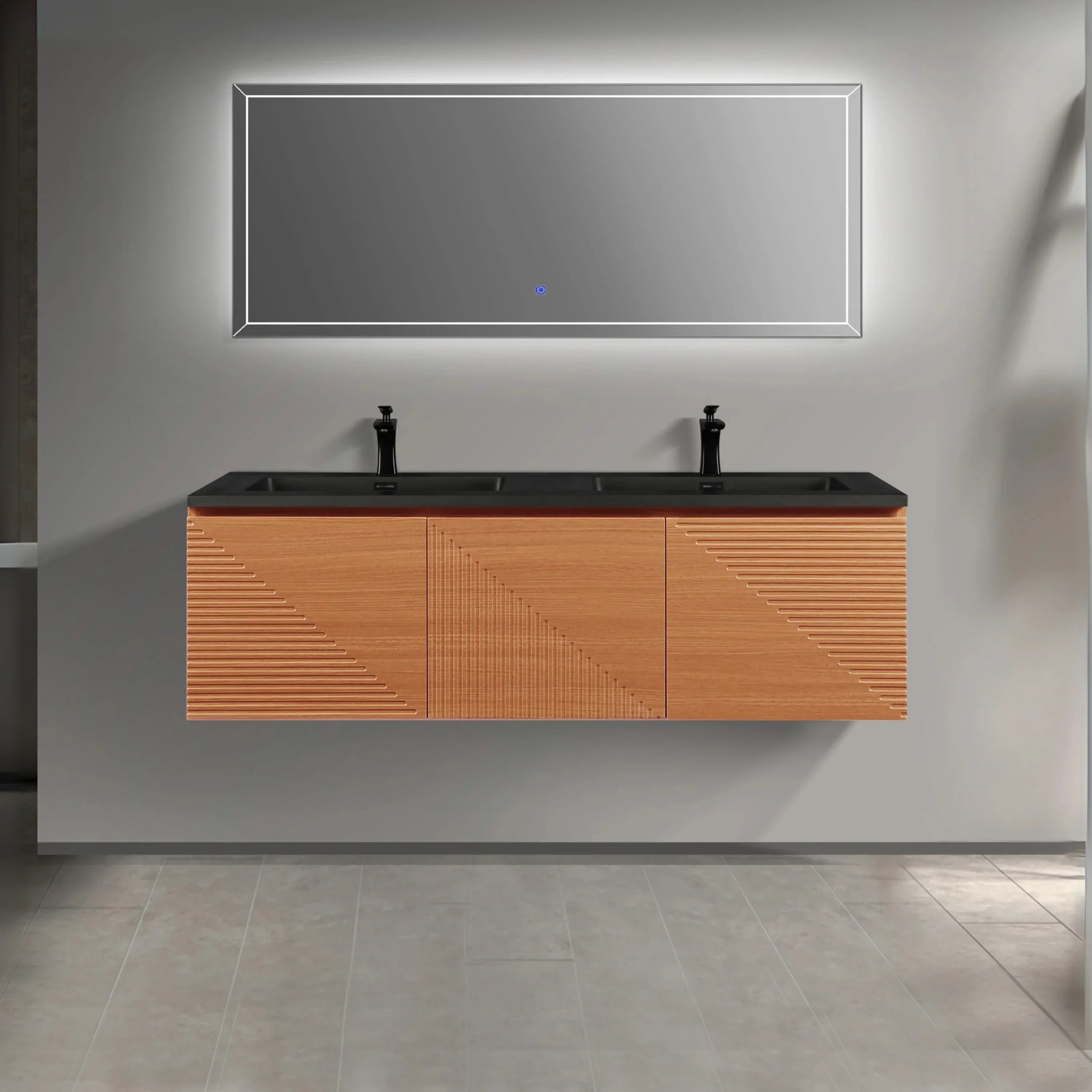 Meuble-Lavabo Mural 60po Chêne Clair avec Comptoir de Quartz d'ingénierie Noir