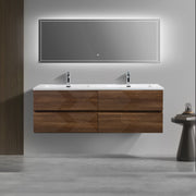 Meuble-Lavabo Mural 60po Noyer avec Comptoir de Polymarbre Blanc