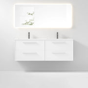 60" White Wall Mount Double Sink Bathroom Vanity with Matte White Solid Surface Countertop