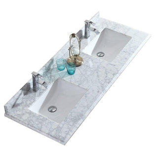 60" White Freestanding Double Sink Bathroom Vanity with Carrera Marble Countertop - Golden Elite Deco