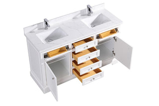 60" White Freestanding Double Sink Bathroom Vanity with Calcutta Quartz Countertop - Golden Elite Deco