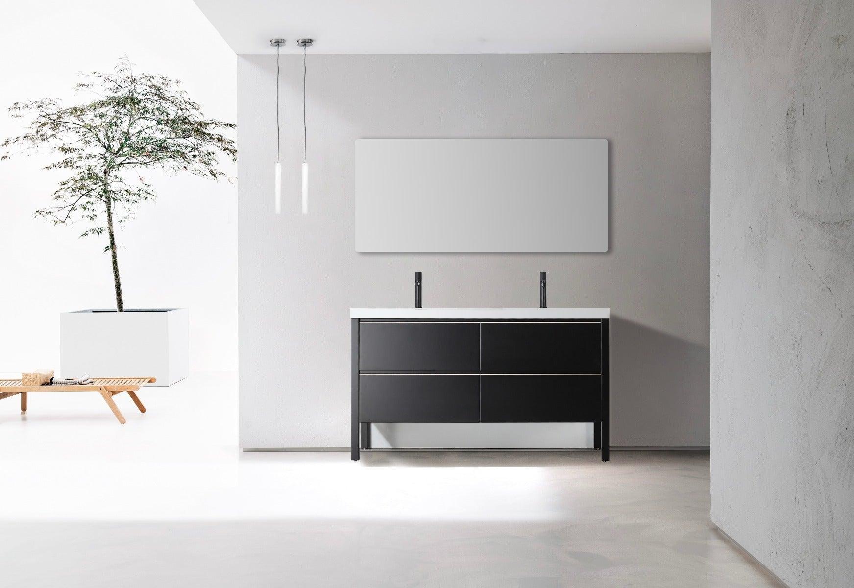 60" Black Freestanding Double Sink Bathroom Vanity with White Quartz Countertop - Golden Elite Deco