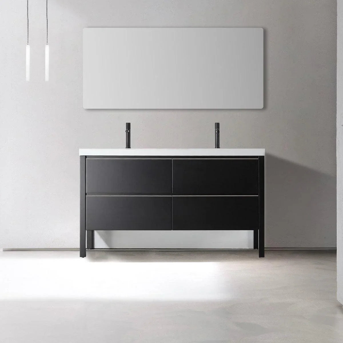 60" Black Freestanding Double Sink Bathroom Vanity with White Quartz Countertop - Golden Elite Deco