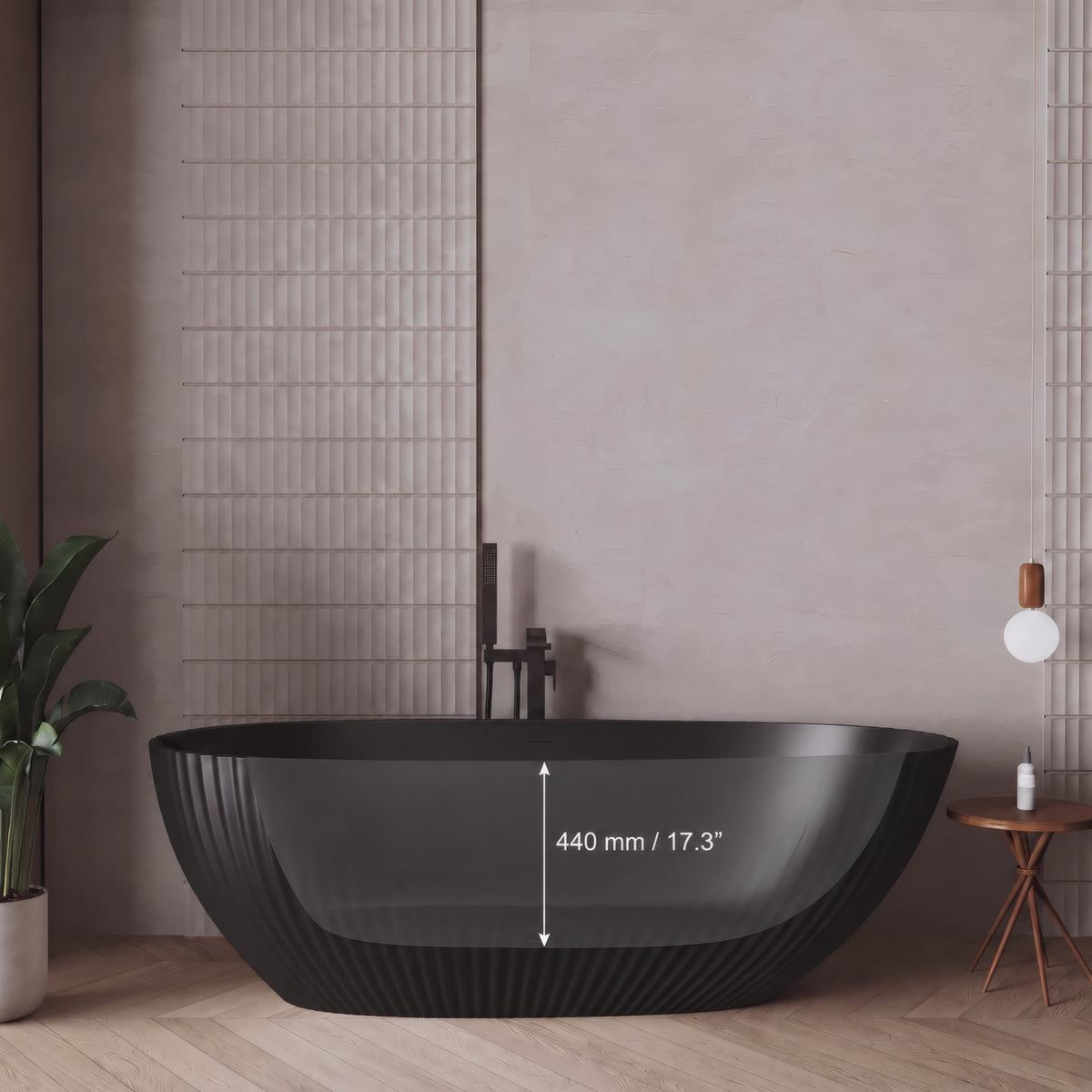 67" Calista Matte Black Freestanding Bathtub with Fluted Design