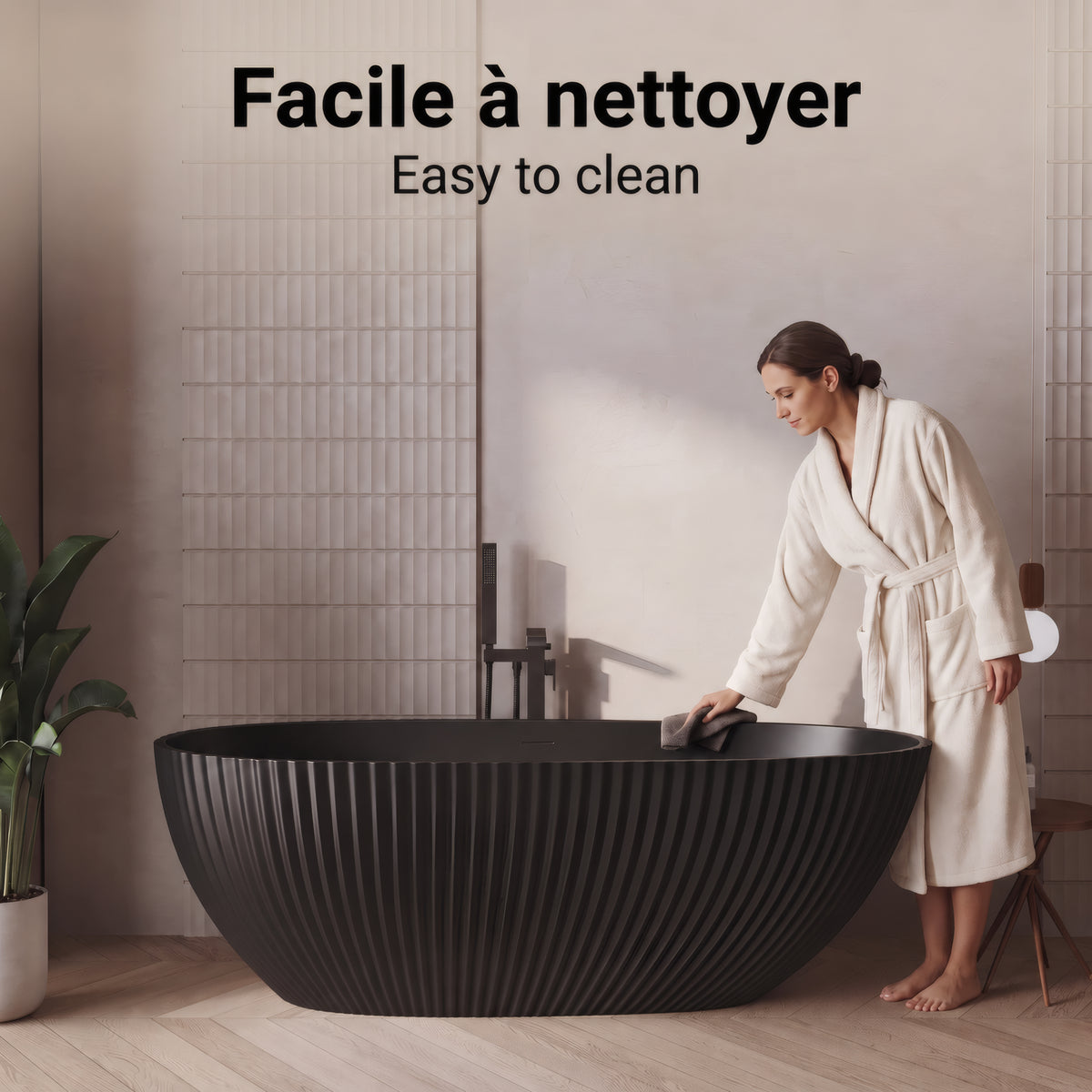 67" Calista Matte Black Freestanding Bathtub with Fluted Design