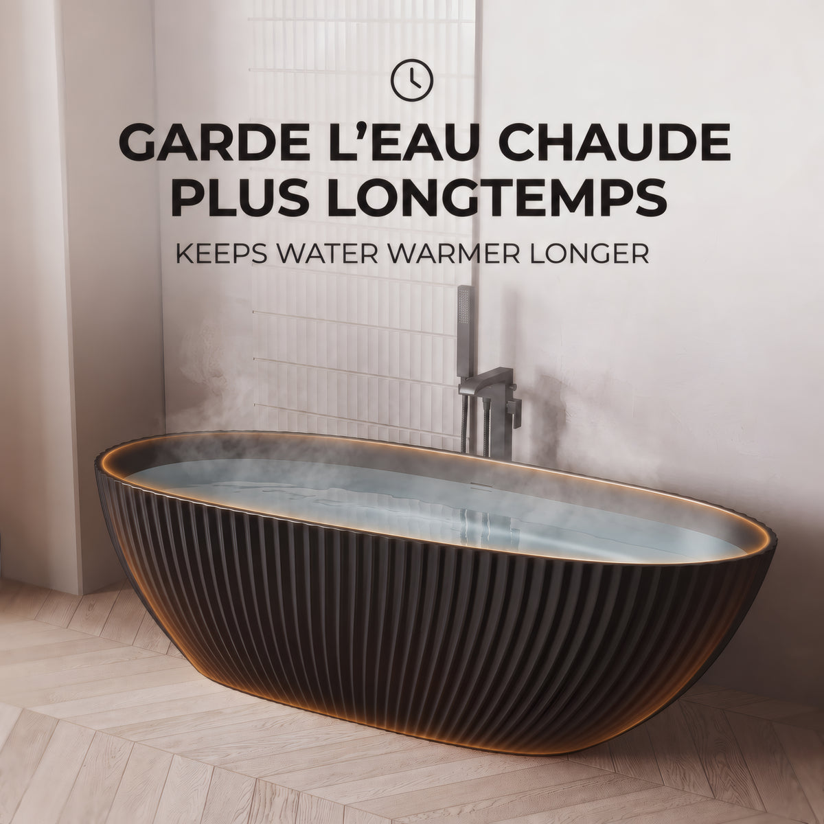 67" Calista Matte Black Freestanding Bathtub with Fluted Design