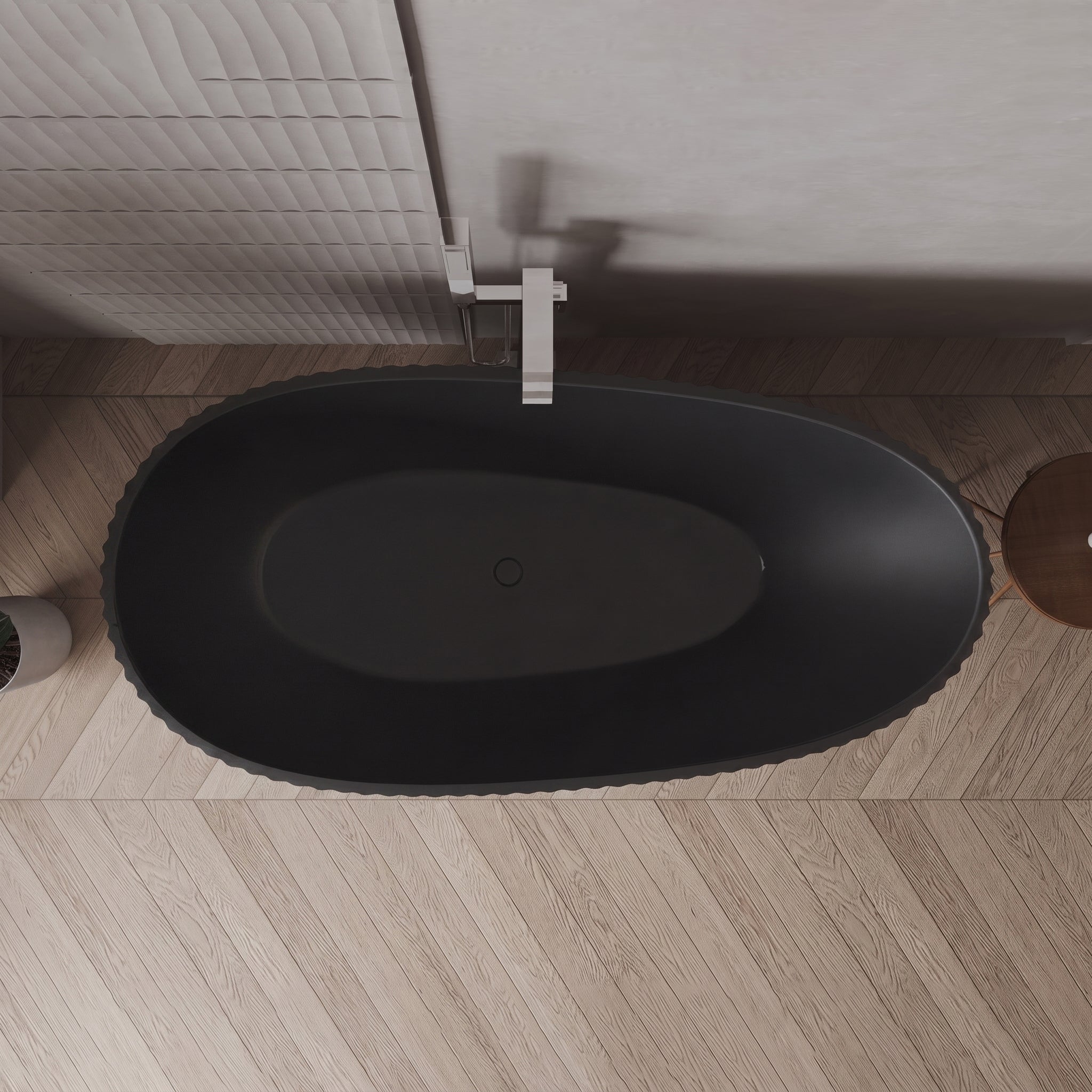 67" Calista Matte Black Freestanding Bathtub with Fluted Design