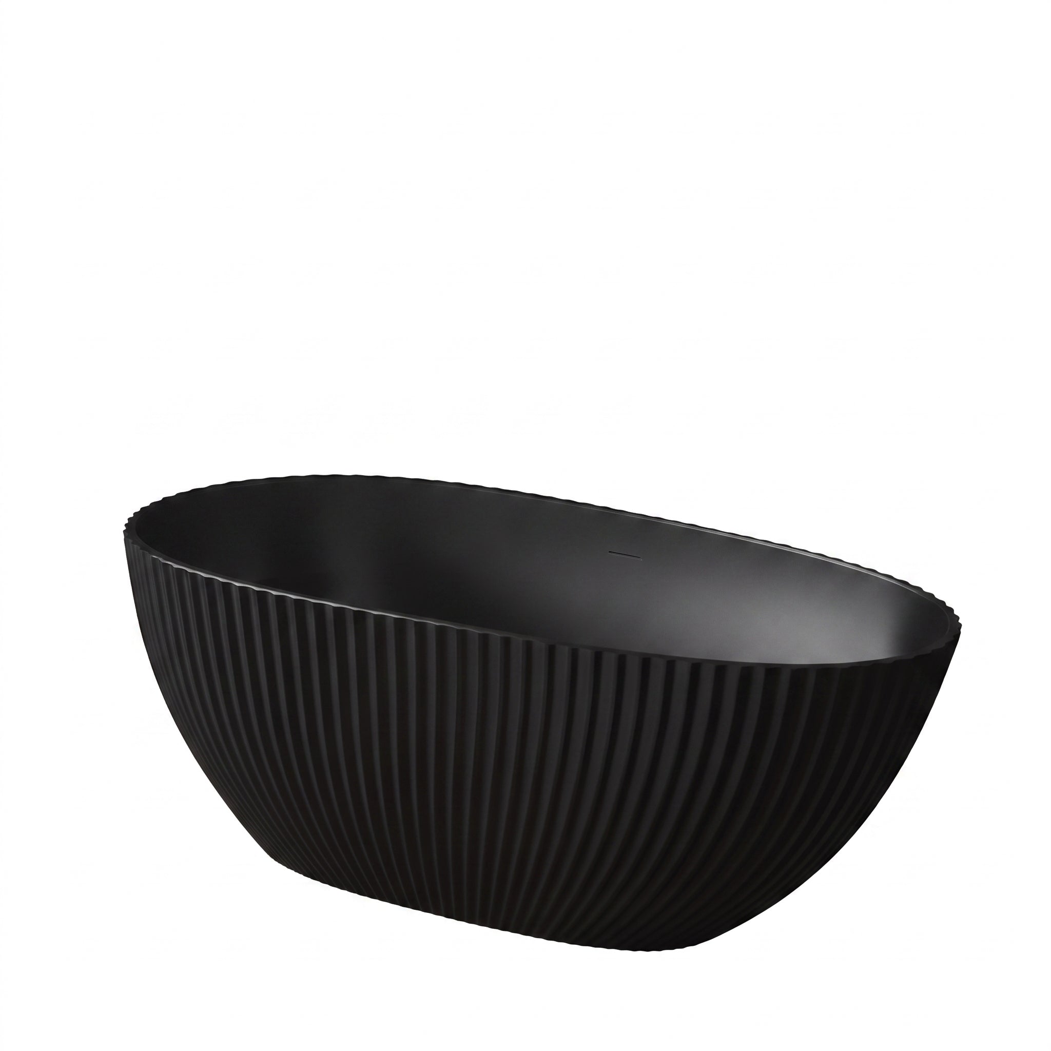 67" Calista Matte Black Freestanding Bathtub with Fluted Design