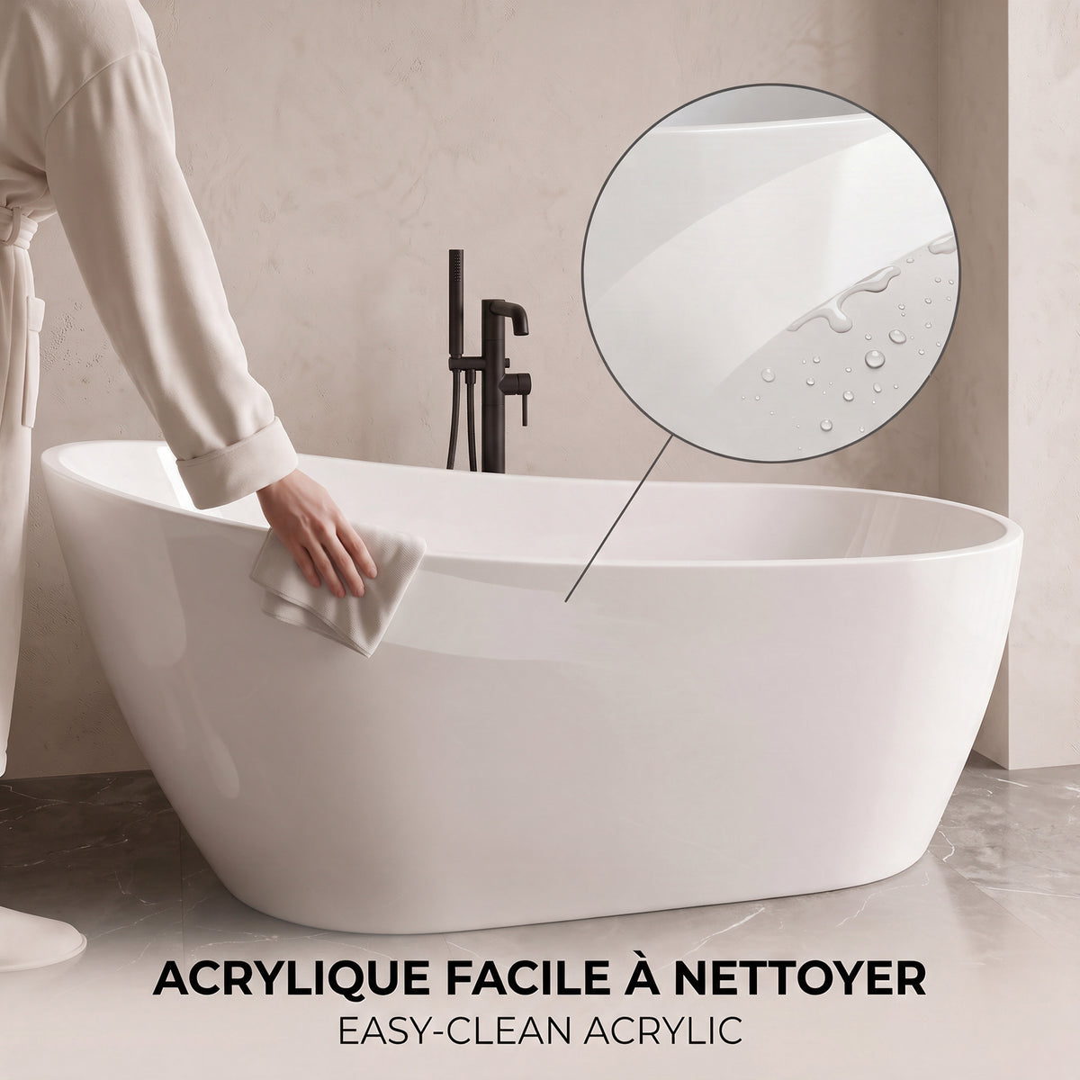 67" Aria Freestanding Acrylic Bathtub - Glossy White