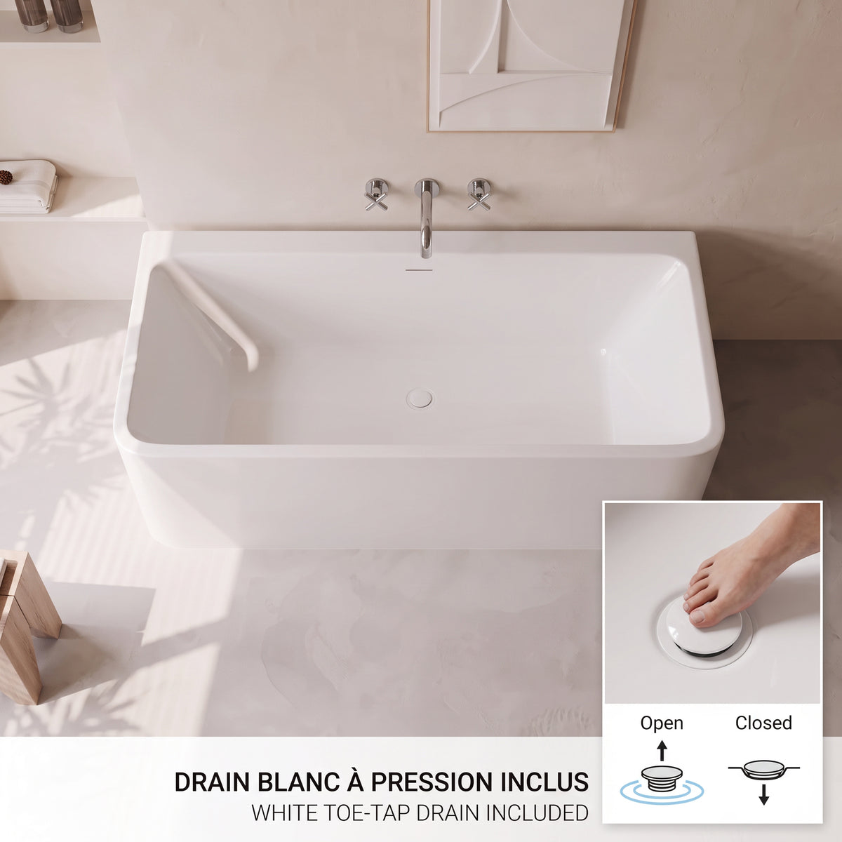 67" Cascade Freestanding Glossy White Acrylic Bathtub