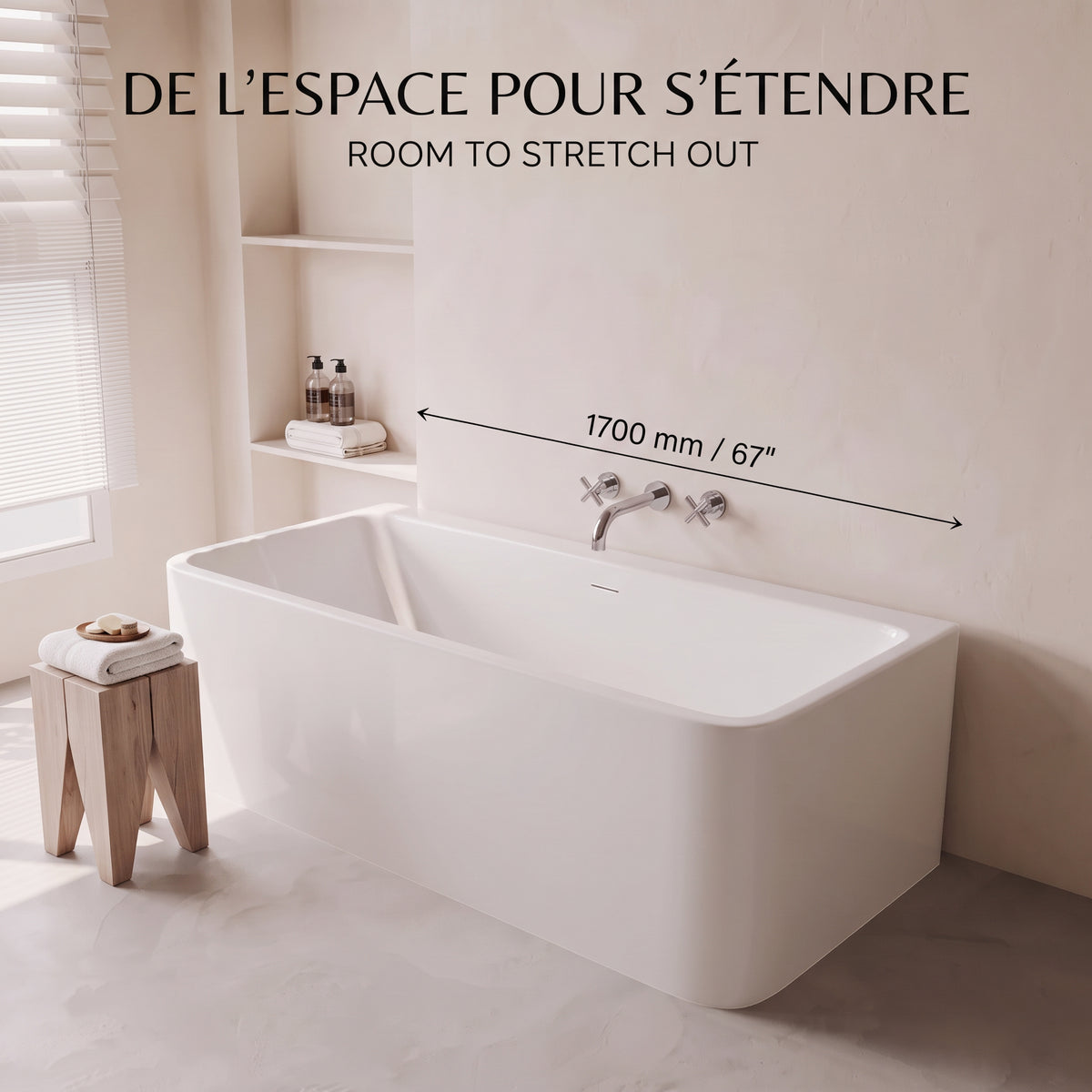 67" Cascade Freestanding Glossy White Acrylic Bathtub
