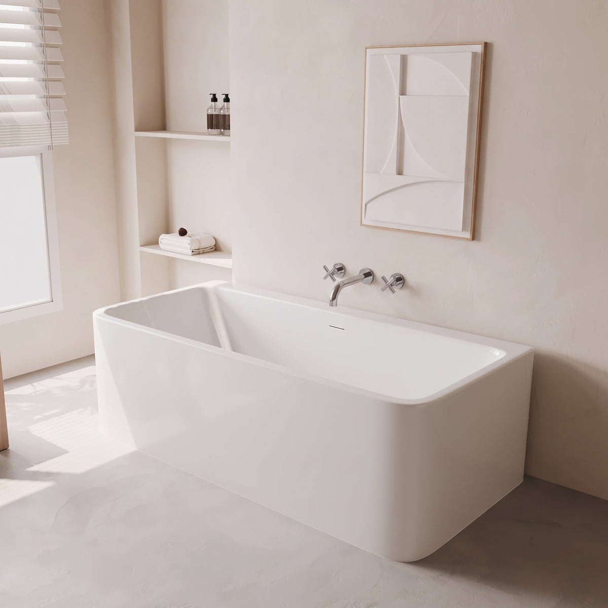 67" Cascade Freestanding Glossy White Acrylic Bathtub
