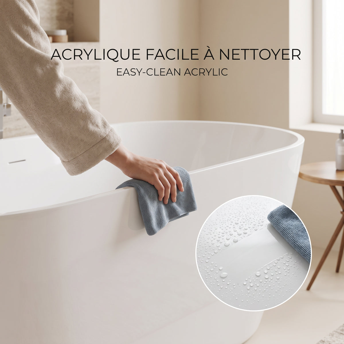 Baignoire autoportante Fiora 67po en acrylique blanc lustré