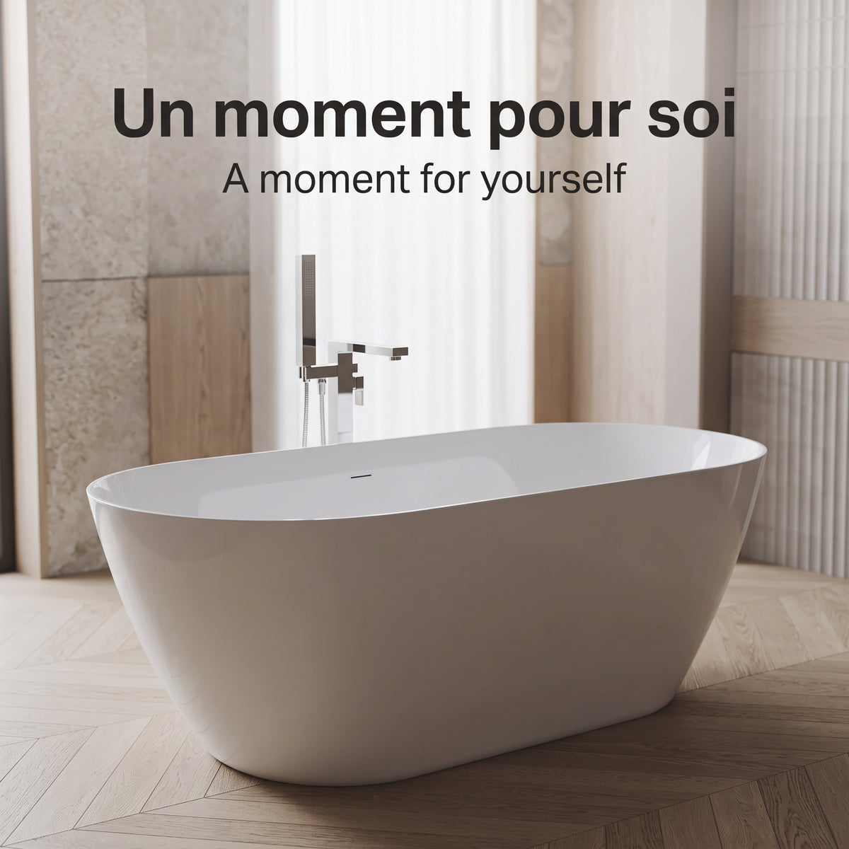 Baignoire autoportante Fiora 67po en acrylique blanc lustré