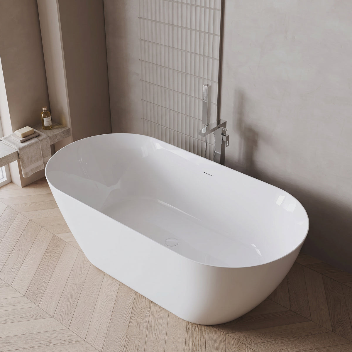 Baignoire autoportante Fiora 67po en acrylique blanc lustré