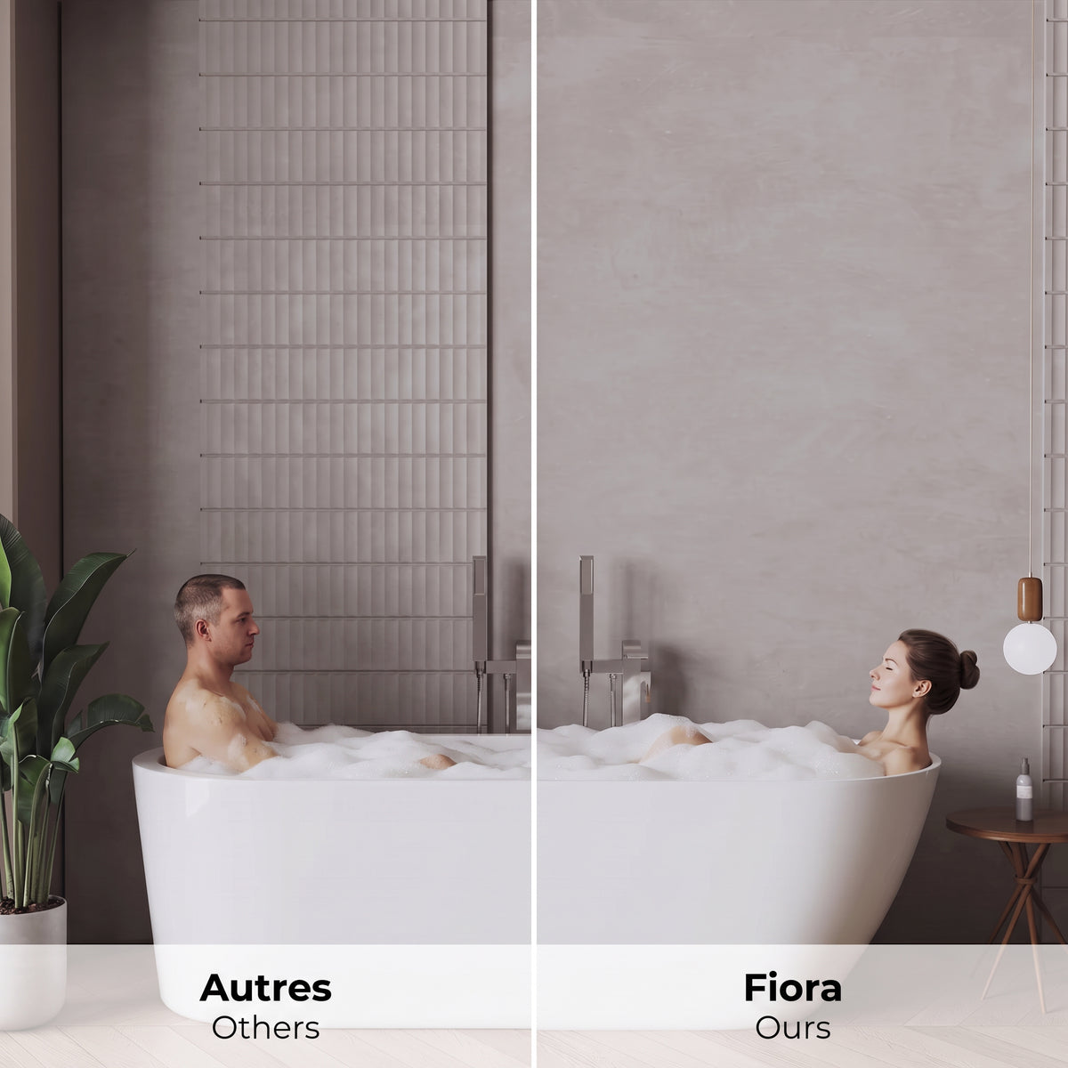 Baignoire autoportante Fiora 67po en acrylique blanc lustré