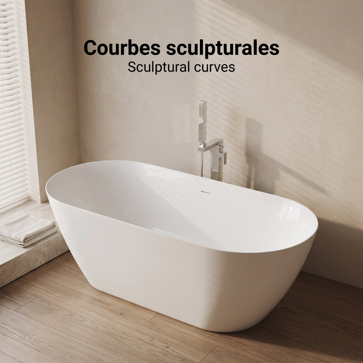 Baignoire autoportante Fiora 67po en acrylique blanc lustré