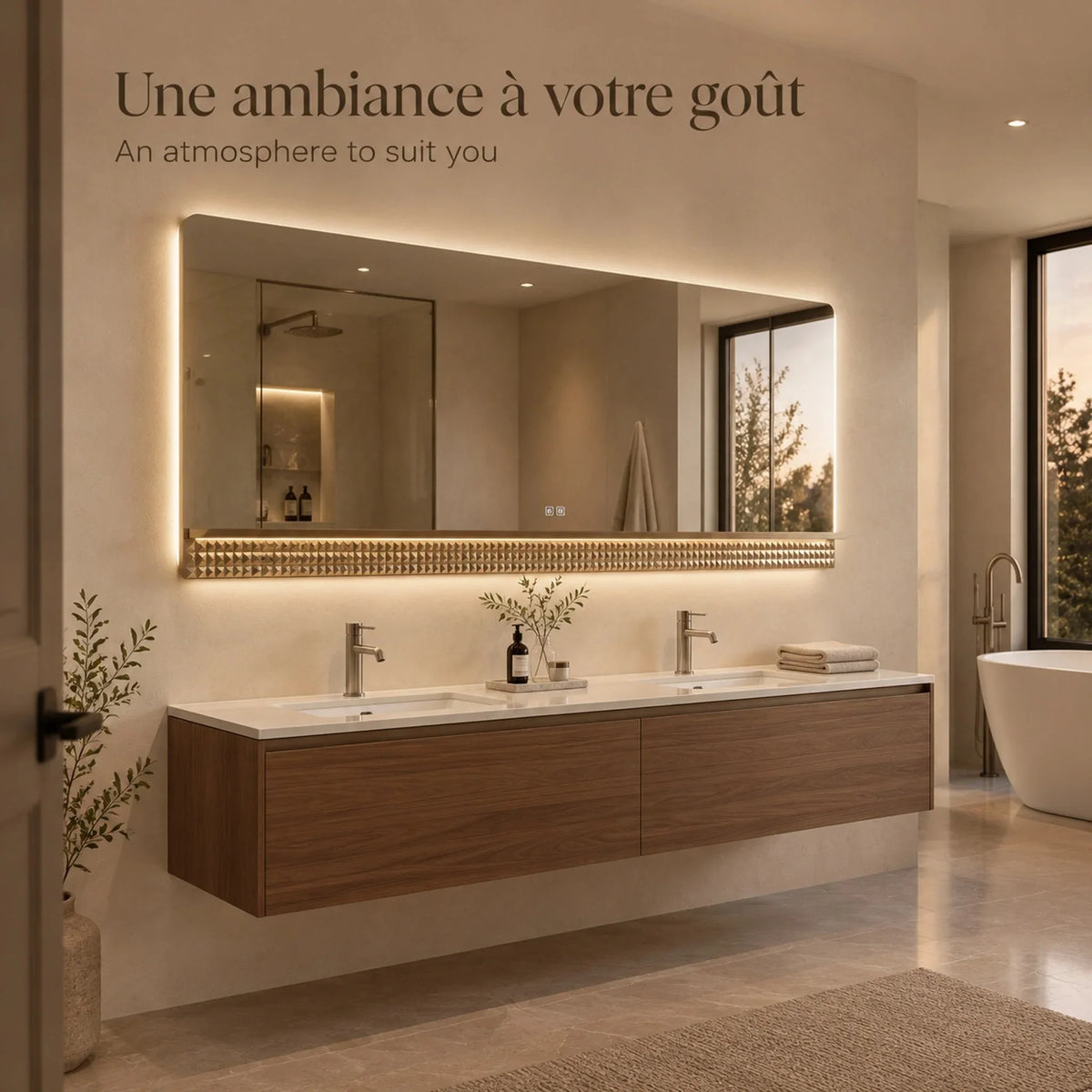 Miroir de salle de bain LED champagne 69 po 