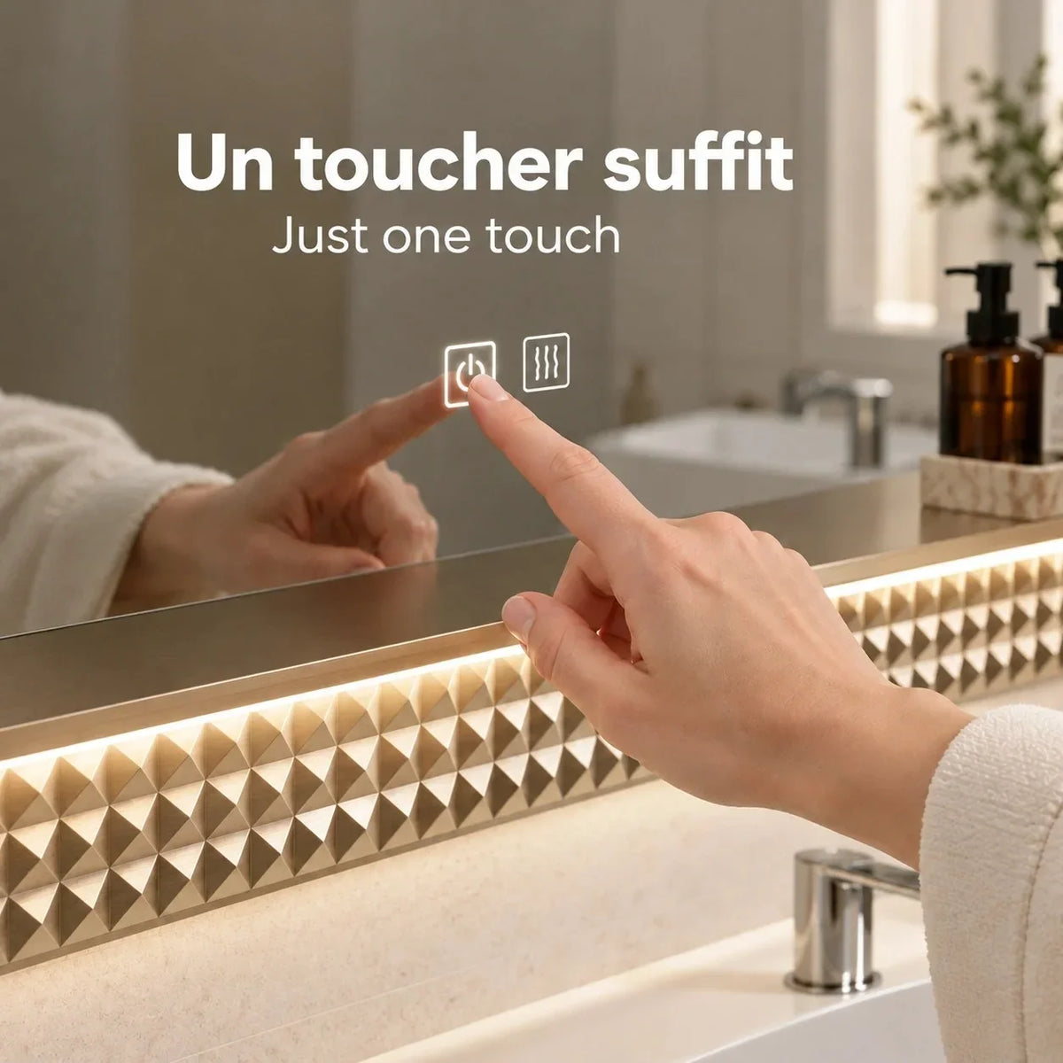 Miroir de salle de bain LED champagne 69 po 