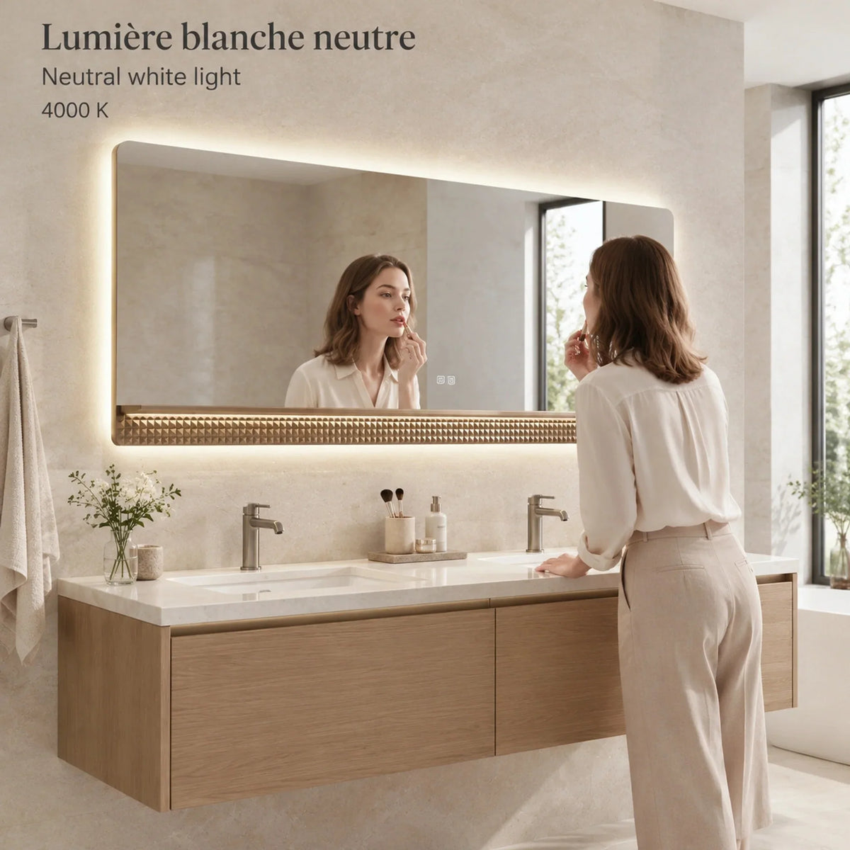 Miroir de salle de bain LED champagne 69 po 