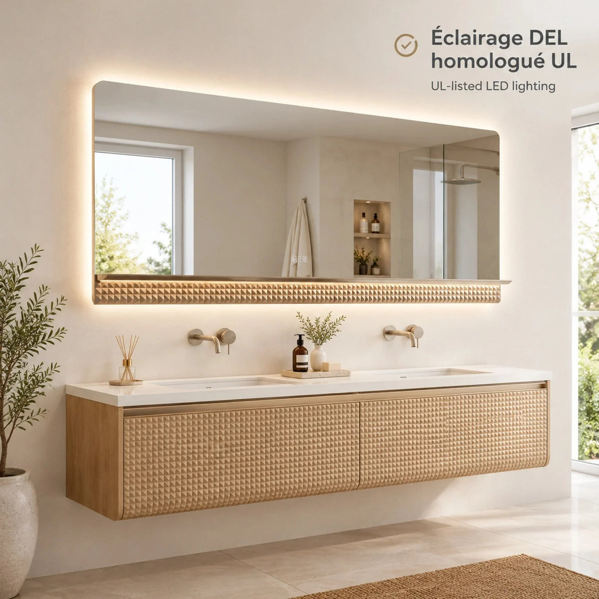 Miroir de salle de bain LED champagne 69 po 