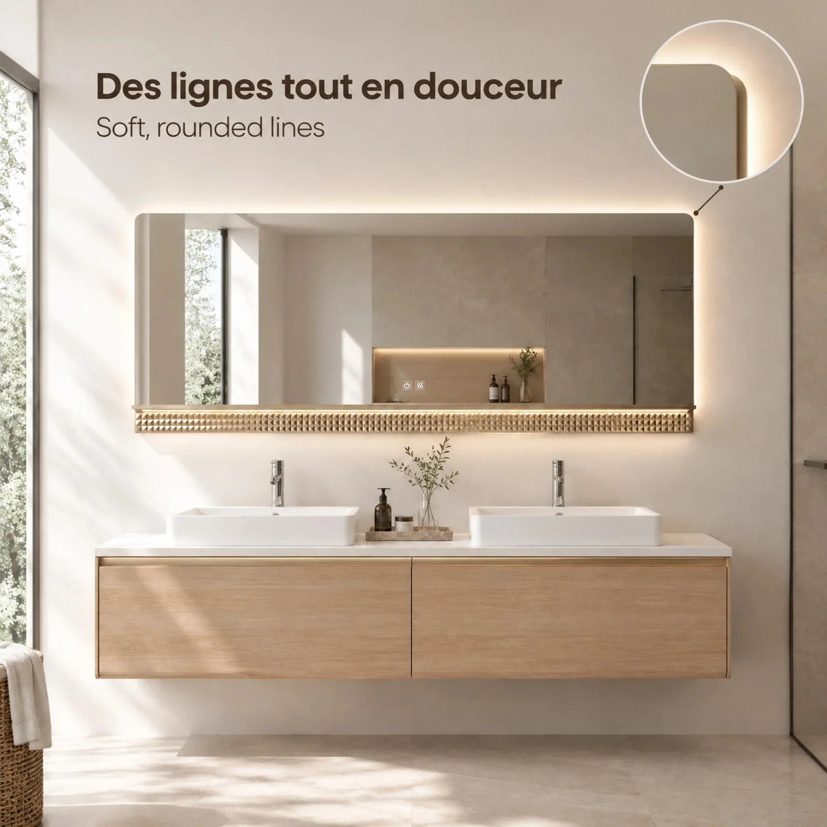 Miroir de salle de bain LED champagne 69 po 
