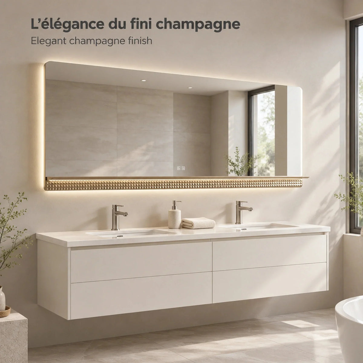 Miroir de salle de bain LED champagne 69 po 