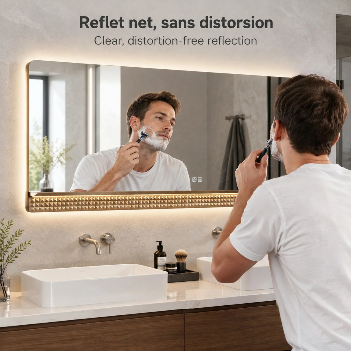 Miroir de salle de bain LED champagne 69 po 