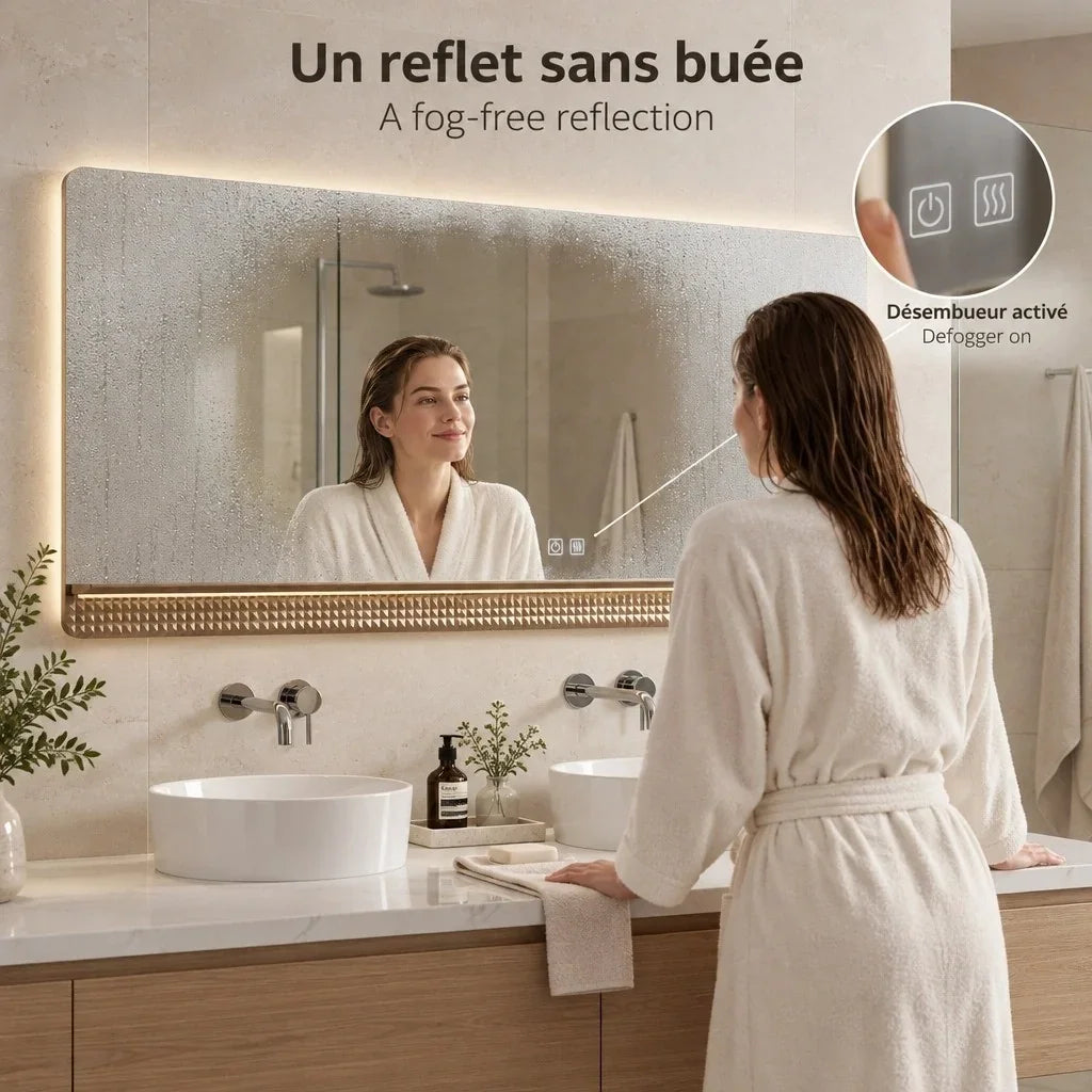 Miroir de salle de bain LED champagne 69 po 