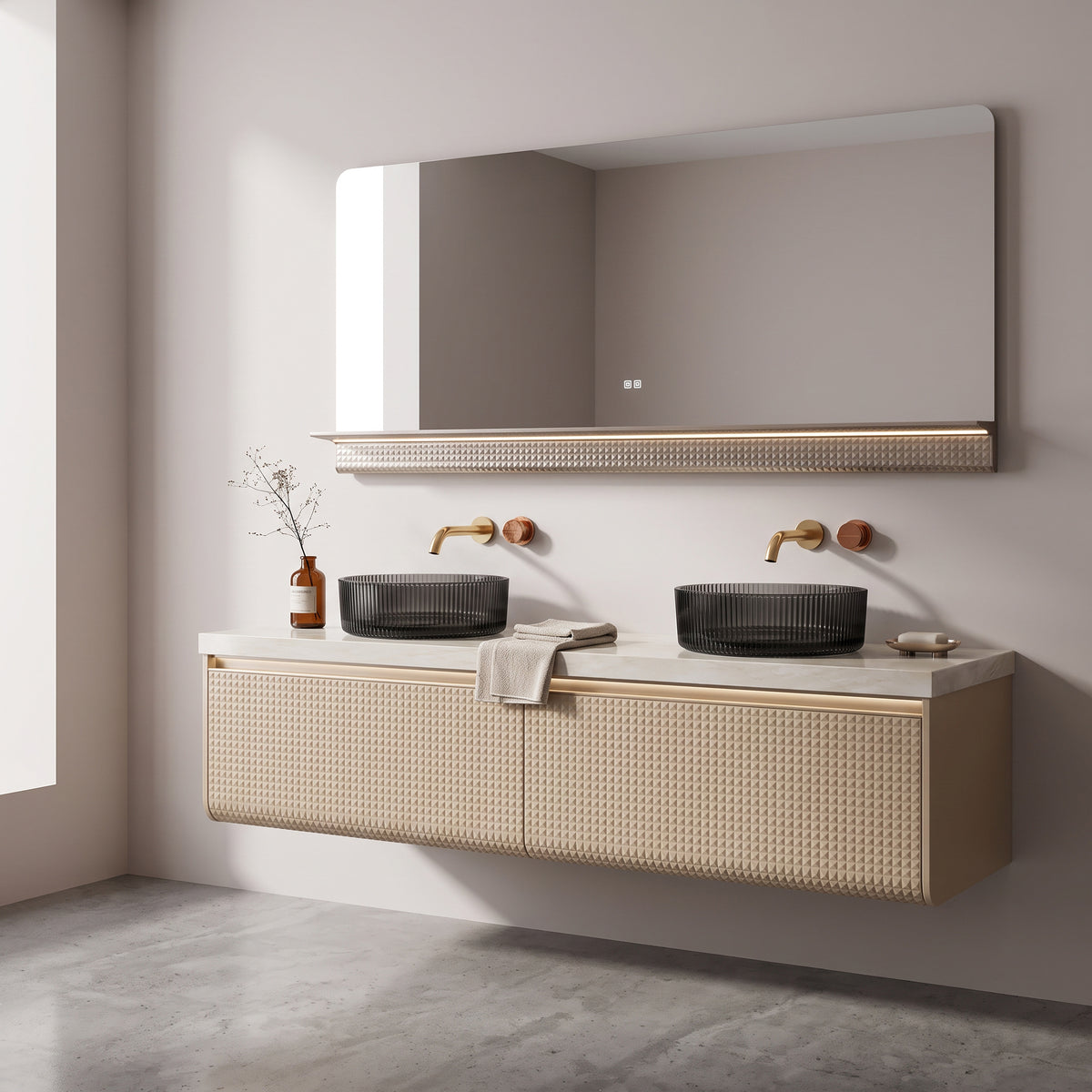 69" Champagne LED Bathroom Mirror with Dimming Function