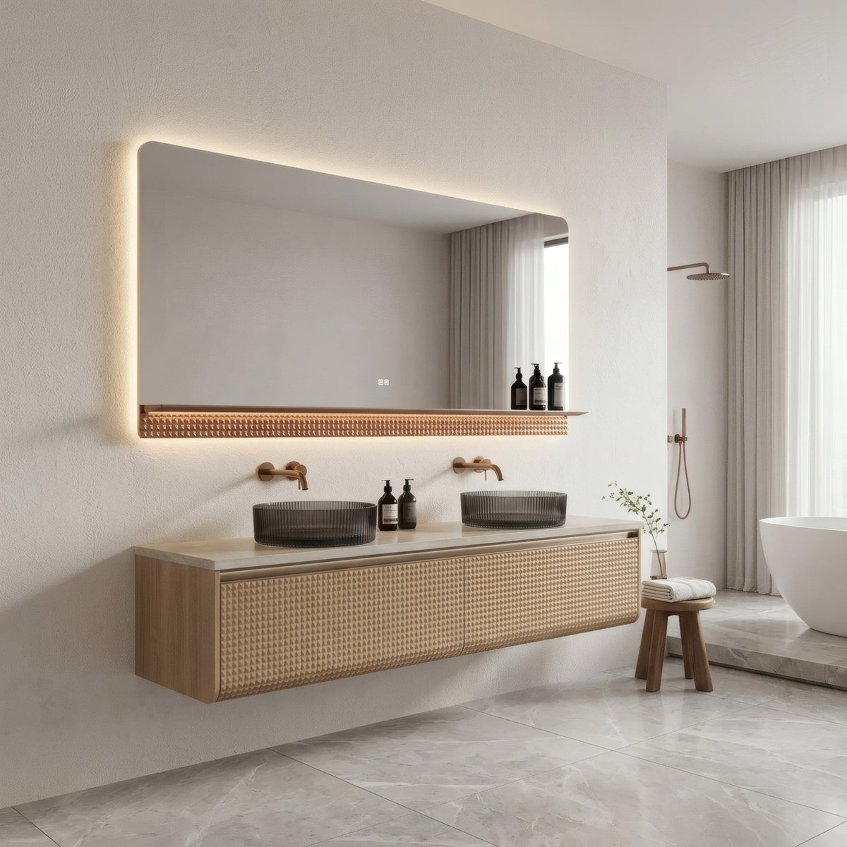 69" Champagne LED Bathroom Mirror with Dimming Function