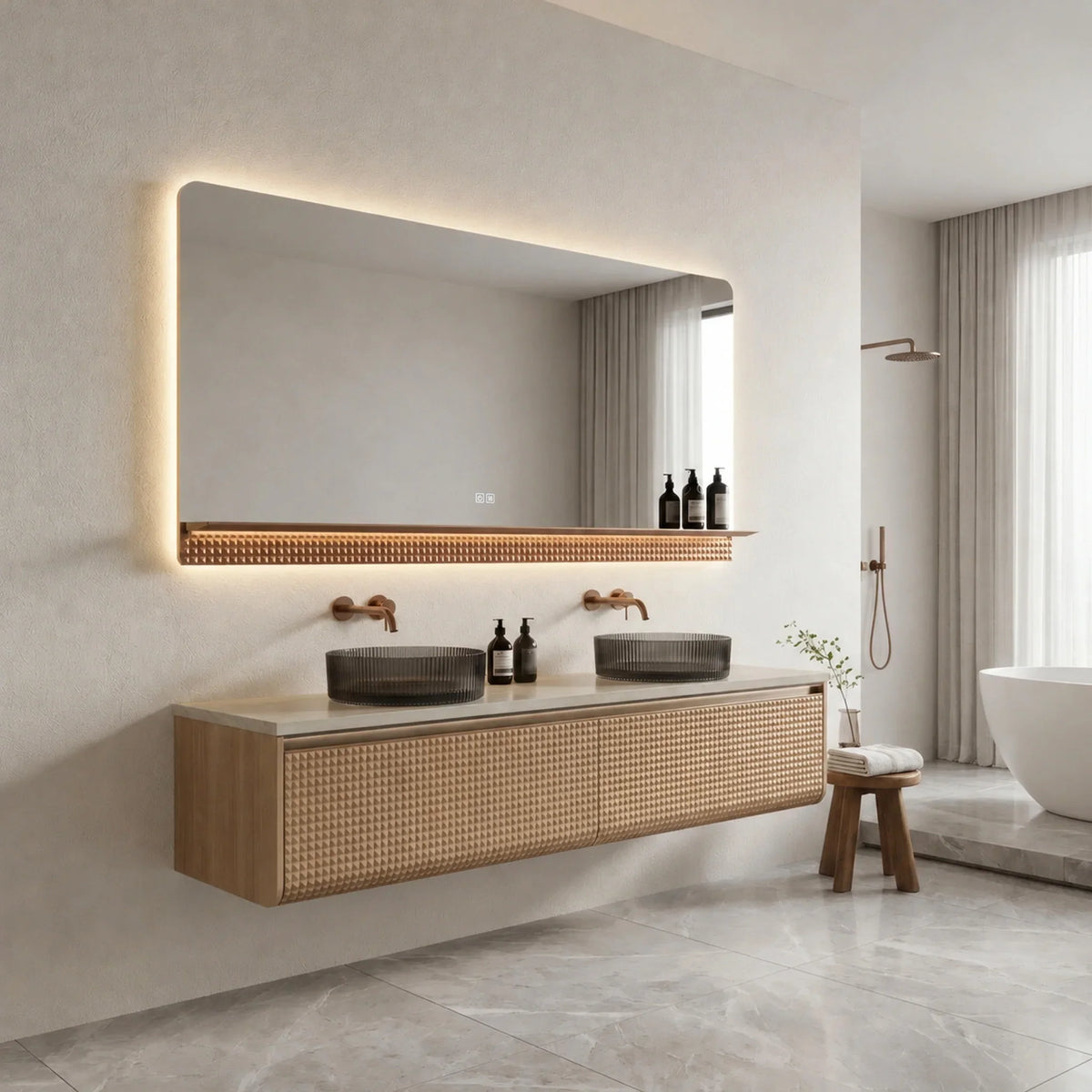Miroir de salle de bain LED champagne 69 po 