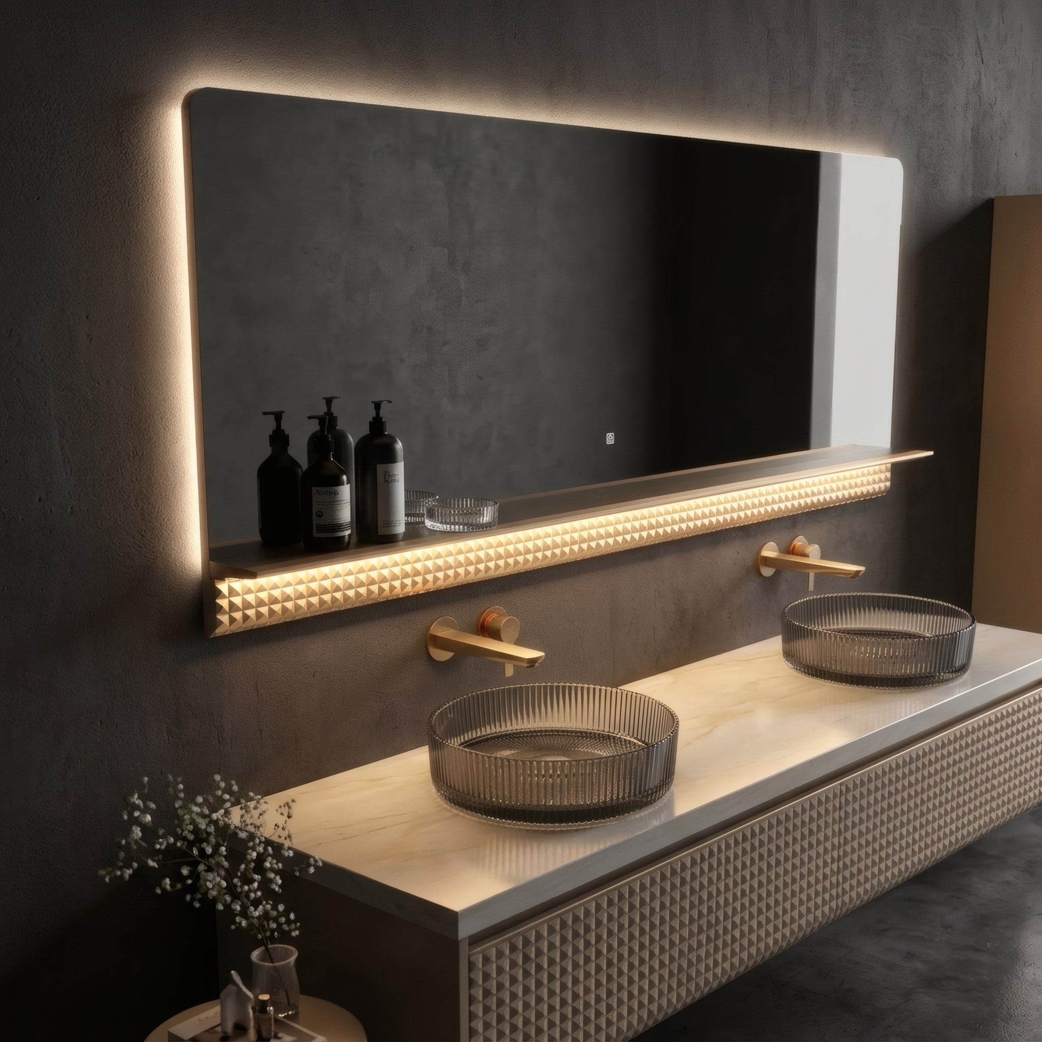 69" Champagne LED Bathroom Mirror with Dimming Function
