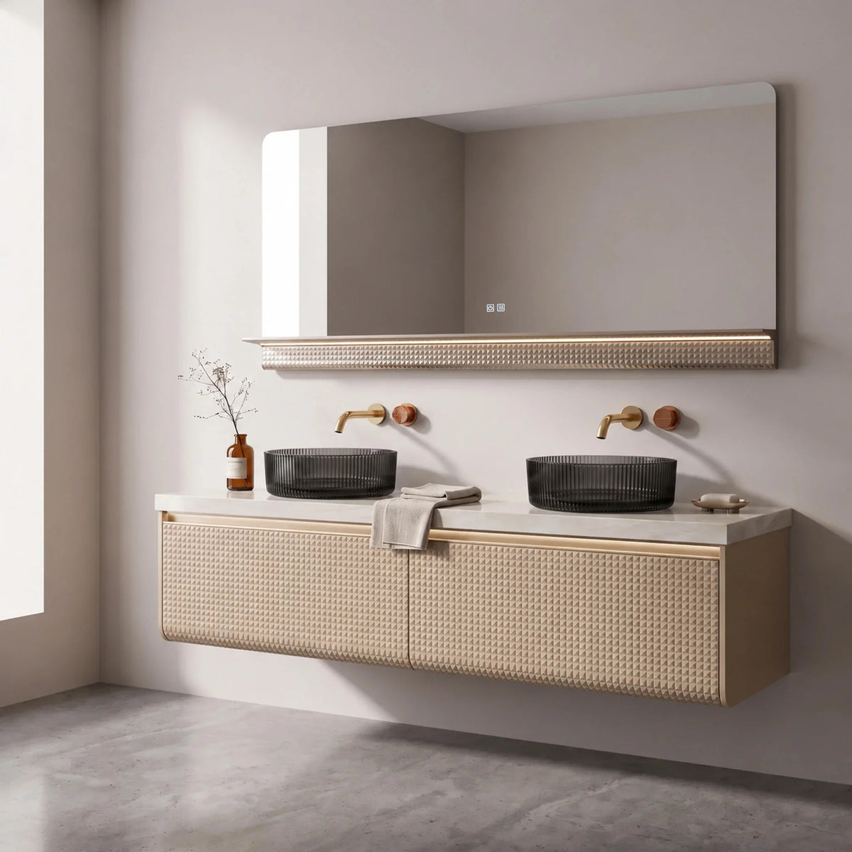 Miroir de salle de bain LED champagne 69 po 