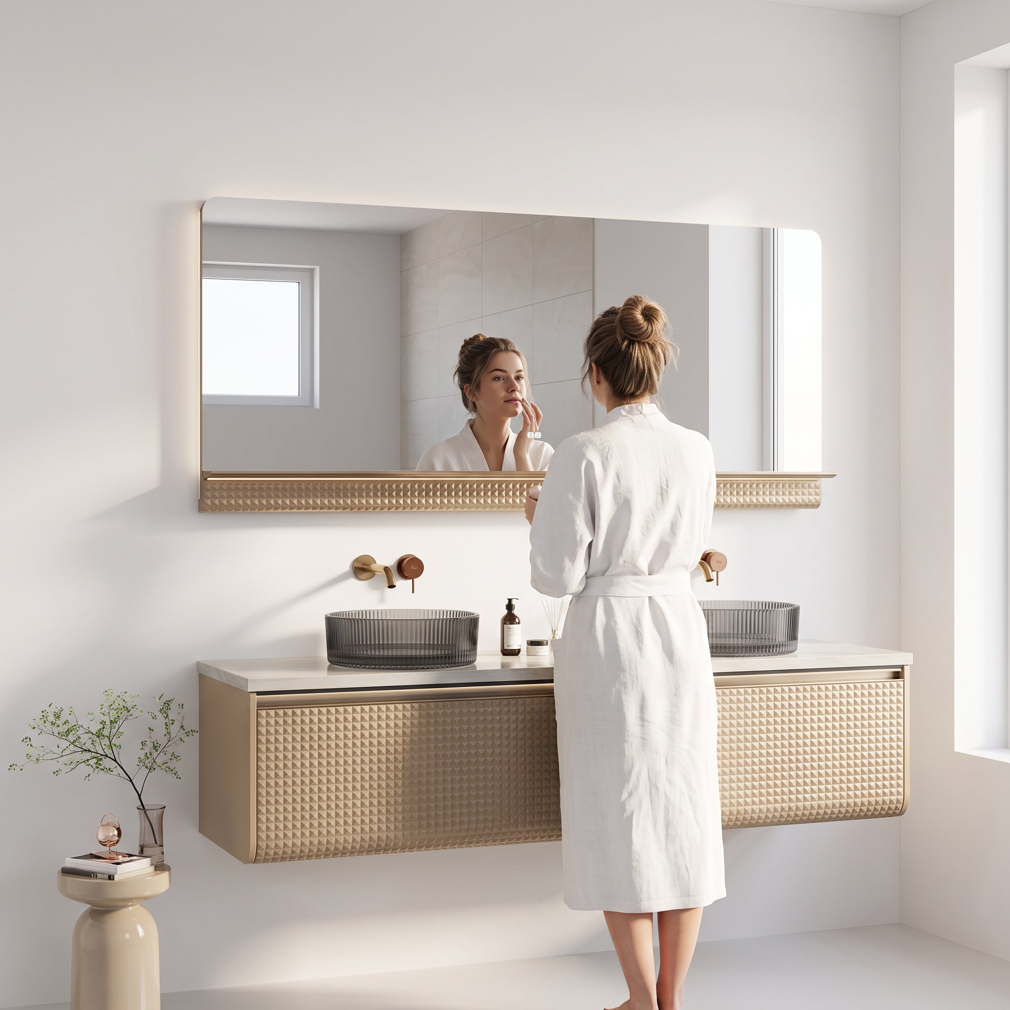 69" Champagne LED Bathroom Mirror with Dimming Function