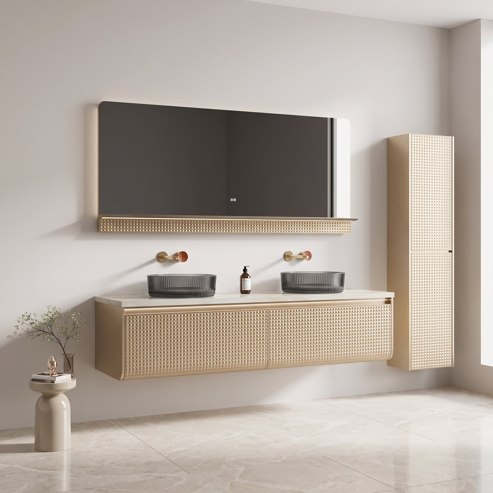 69" Champagne LED Bathroom Mirror with Dimming Function
