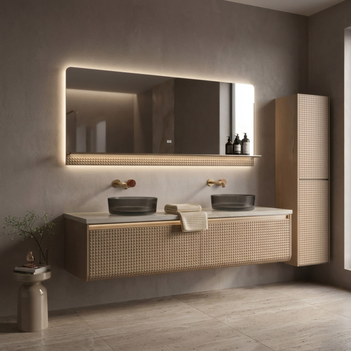 69" Champagne LED Bathroom Mirror with Dimming Function