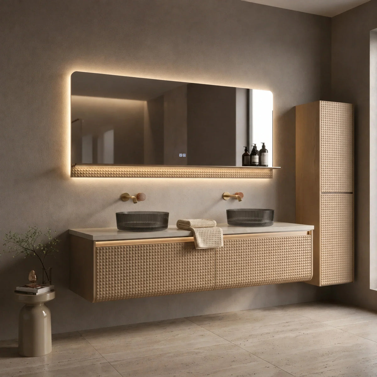 Miroir de salle de bain LED champagne 69 po 
