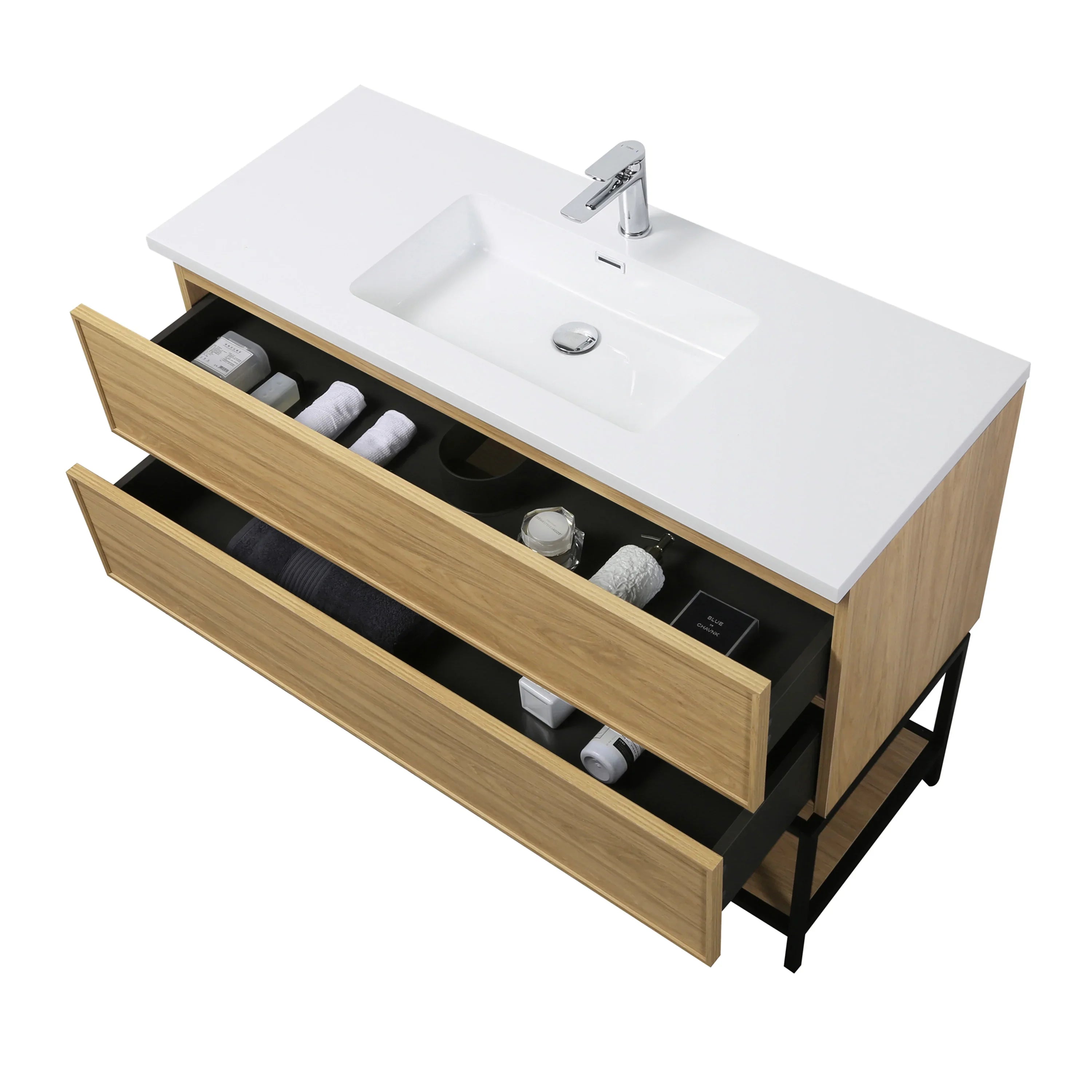 48" Sunset Walnut Wall Mount Vanity with White Polymarble Countertop - Luxe Collection