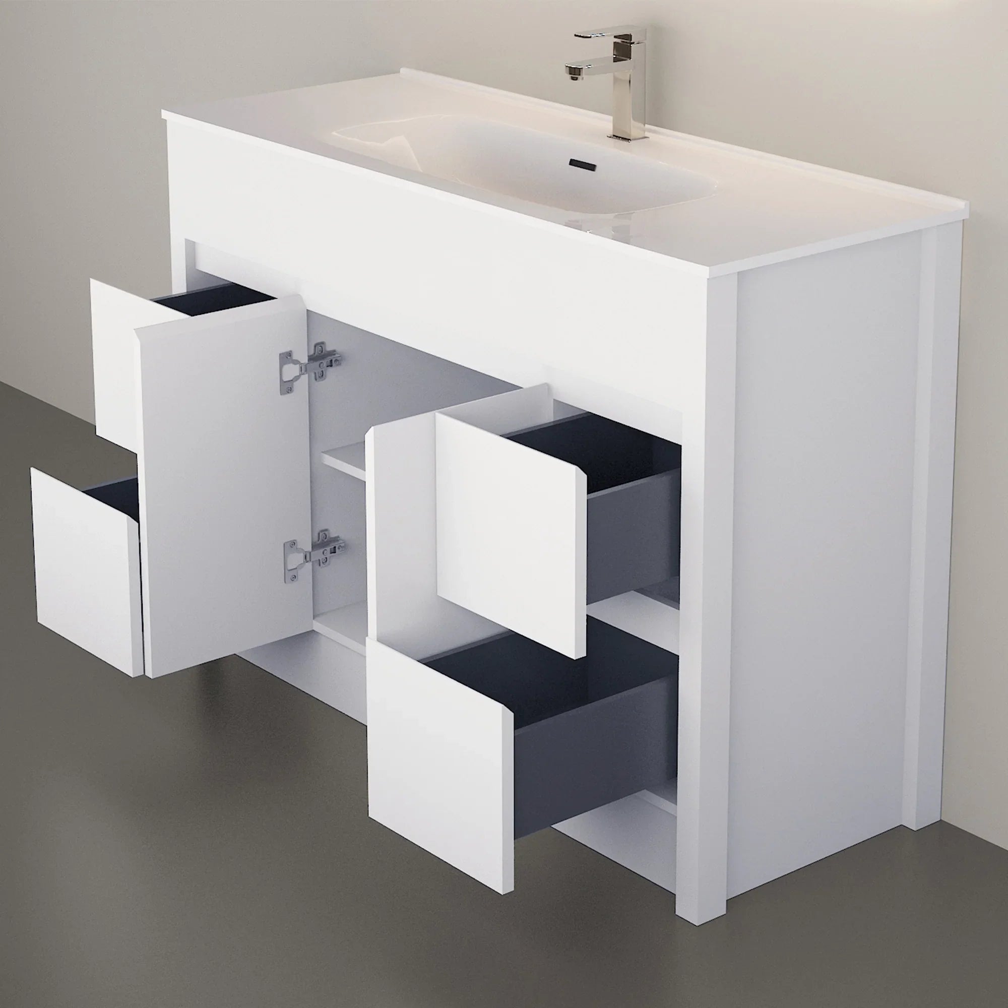 Meuble-Lavabo Autoportant 48po Blanc Mat avec Comptoir de Céramique Blanc
