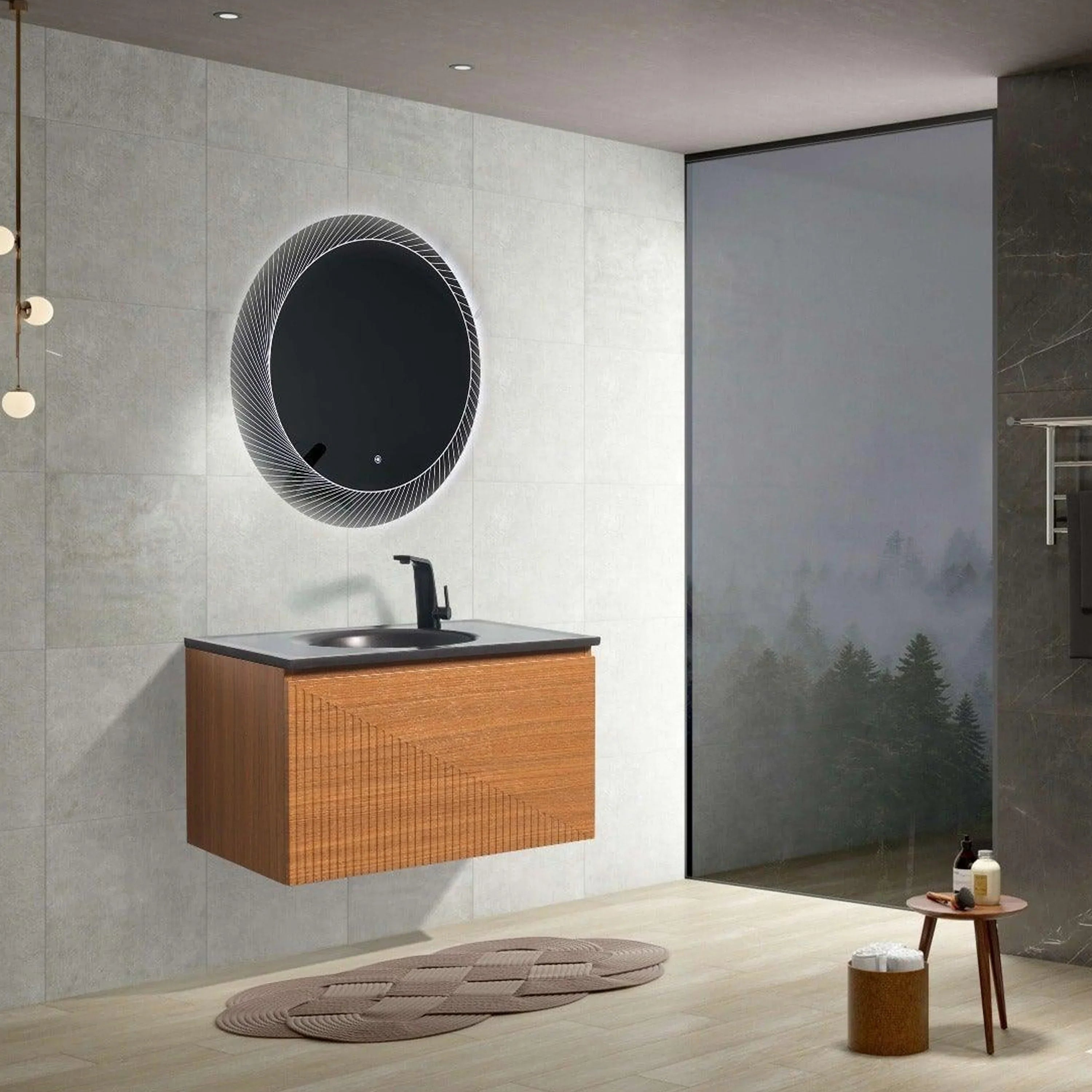 Meuble-Lavabo Mural 30po Chêne Clair 30" avec Comptoir de Quartz d'ingénierie Noir