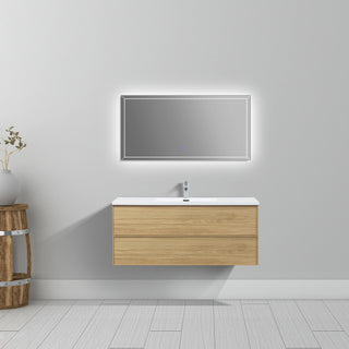 Meuble-Lavabo Mural 48po Noyer Couchant avec Comptoir de Polymarbre Blanc