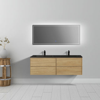 Meuble-Lavabo Mural 60po Noyer Couchant avec Comptoir de Quartz d'ingénierie Noir