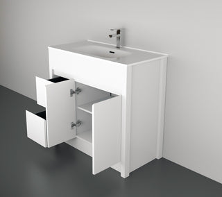 Meuble-Lavabo Autoportant 40po Blanc Mat avec Comptoir de Céramique Blanc