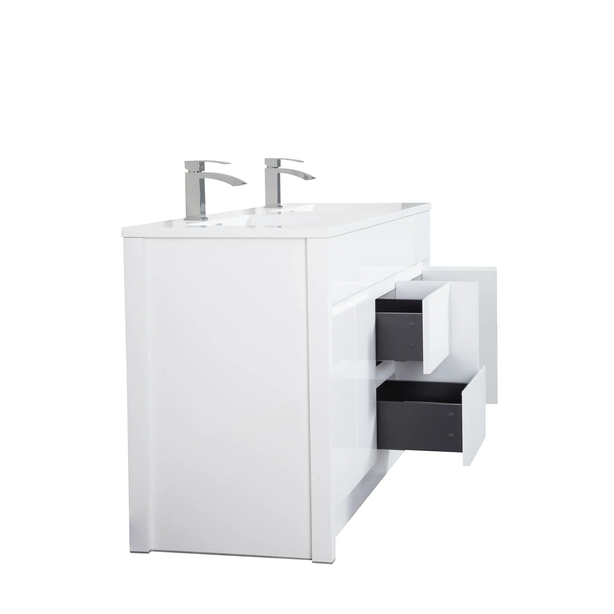 Meuble-Lavabo Autoportant 60po Blanc Mat avec Comptoir de Polymarbre Blanc