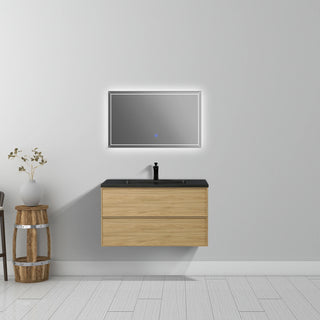 Meuble-Lavabo Mural 36po Noyer Couchant avec Comptoir de Quartz d'ingénierie Noir